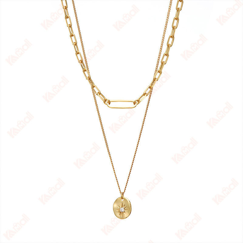 zircon gold necklace bamboo chain